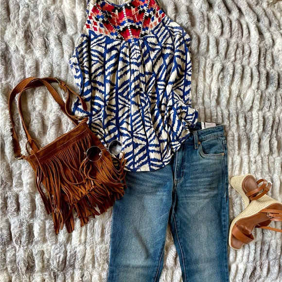 Tribal Print Top by Lucky Brand size Medium - Picture 1 of 9